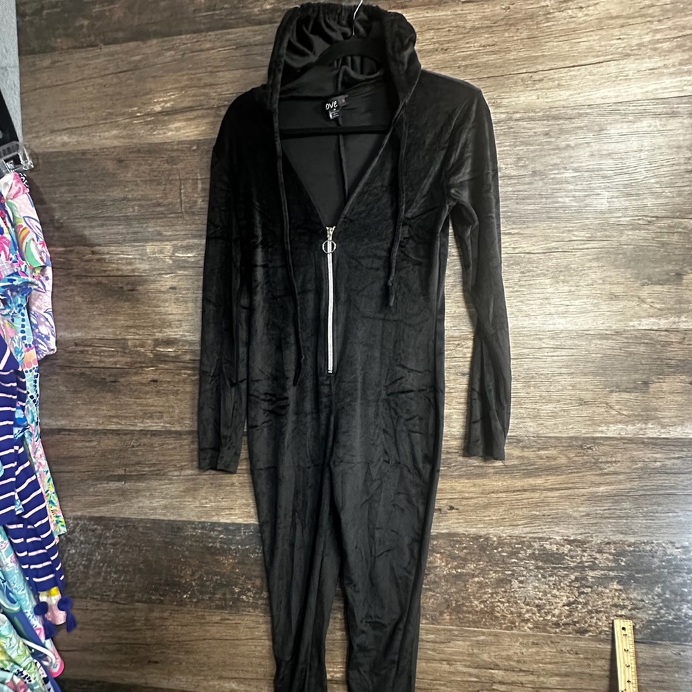 Love‎ Black Soft Full Length Zip Hooded Jumpsuit